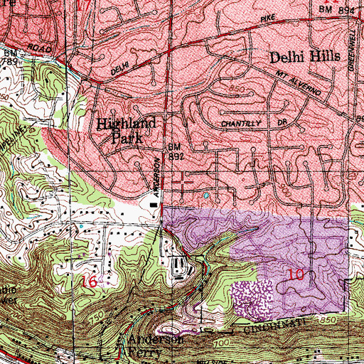 Topographic Map of Delhi Hills Census Designated Place, OH