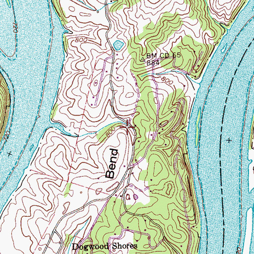 Topographic Map of Dogwood Shores Census Designated Place, TN