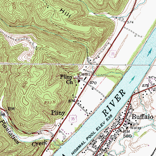 Topographic Map of Pliny Church Cemetery, WV