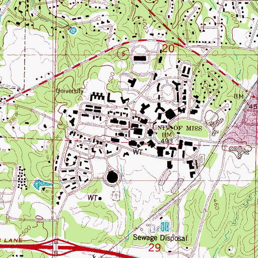 Topographic Map of University Census Designated Place, MS