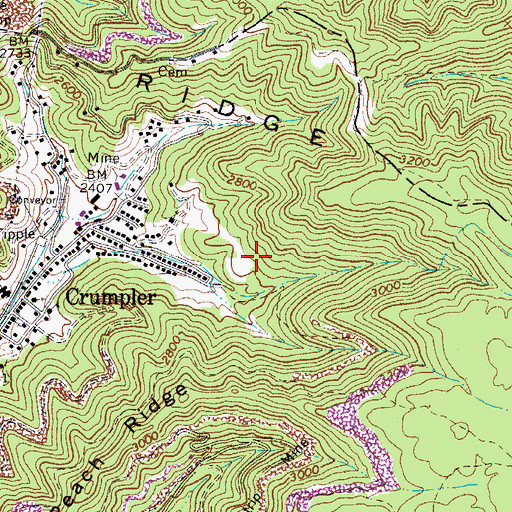 Topographic Map of Crumpler Census Designated Place, WV