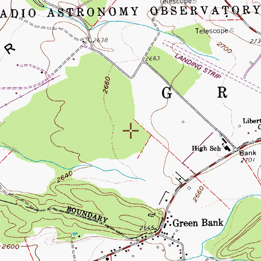 Topographic Map of Green Bank Census Designated Place, WV