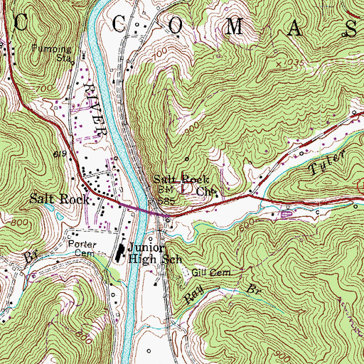 Topographic Map of Salt Rock Census Designated Place, WV