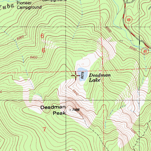 Topographic Map of Deadman Lake, CA