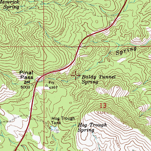 Topographic Map of Baldy Tunnel Spring, AZ