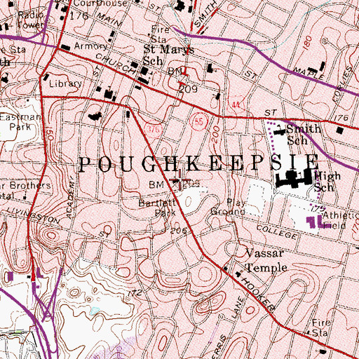 Topographic Map of Reformed Church of Poughkeepsie, NY