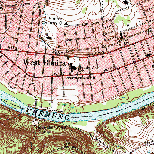 Topographic Map of Elmira Town Hall, NY