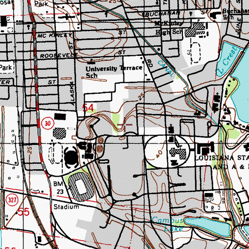 Topographic Map of Louisiana State University Percussion Building, LA