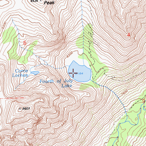 Topographic Map of Fourth of July Lake, CA