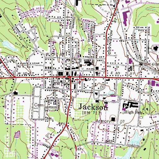 Topographic Map of Jackson Fire Department, GA