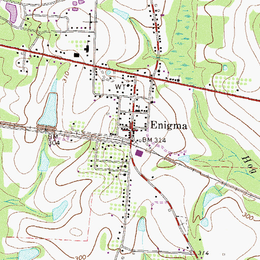 Topographic Map of Enigma Volunteer Fire Department, GA