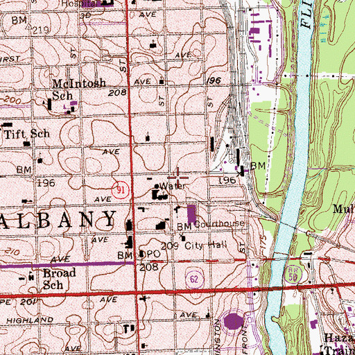 Topographic Map of Albany Fire Department Station 1, GA