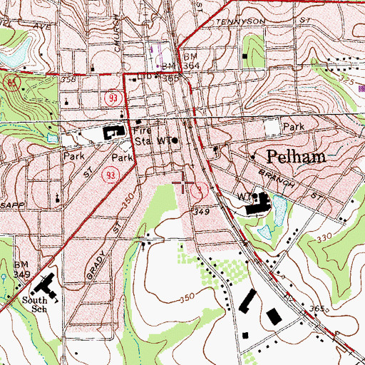 Topographic Map of Pelham Fire Department, GA