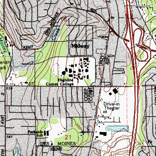 Topographic Map of Highline Community College Building 3, WA