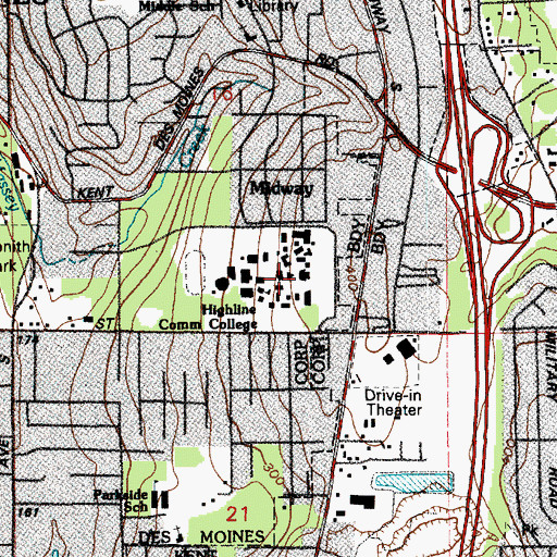 Topographic Map of Highline Community College Building 6, WA