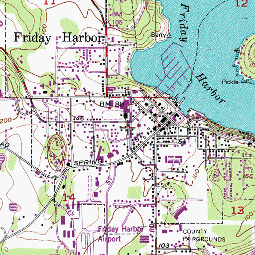 Topographic Map of Friday Harbor Post Office, WA