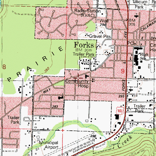 Topographic Map of Forks Community Hospital, WA