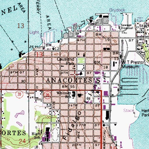 Topographic Map of Anacortes Public Library, WA