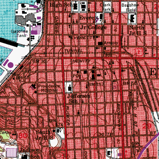 Topographic Map of Everett Municipal Court, WA