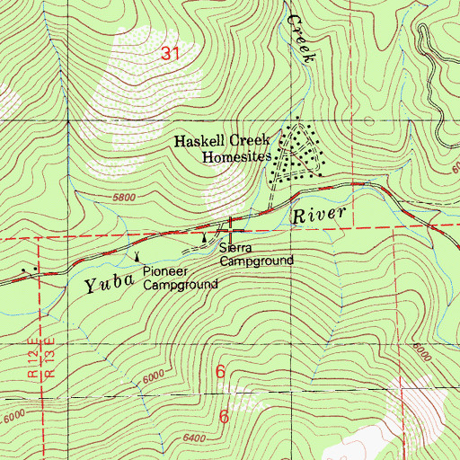 Topographic Map of Haskell Creek, CA