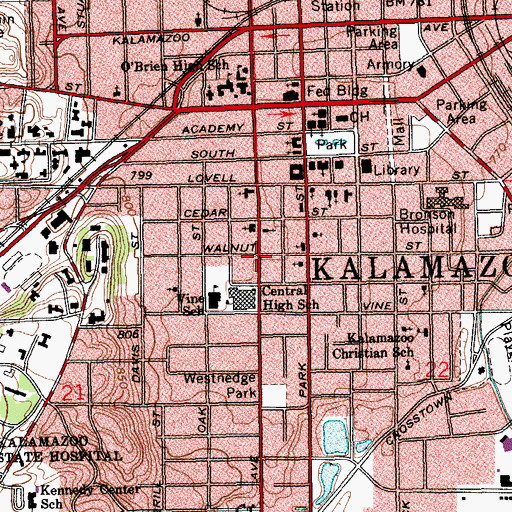 Topographic Map of Kalamazoo College Historical Marker, MI