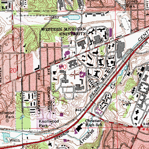 Topographic Map of Knauss Hall, MI