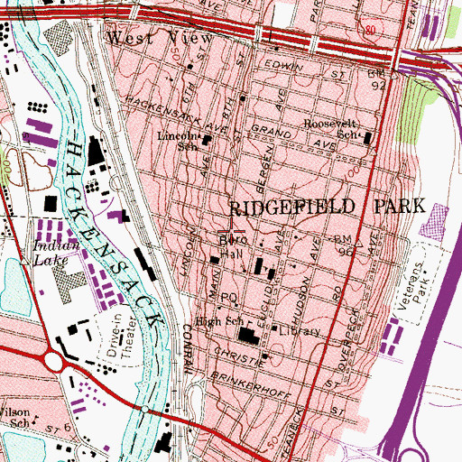 Topographic Map of Ridgefield Park Bureau of Fire Prevention, NJ
