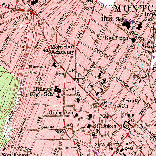 Topographic Map of Montclair Fire Department Headquarters, NJ