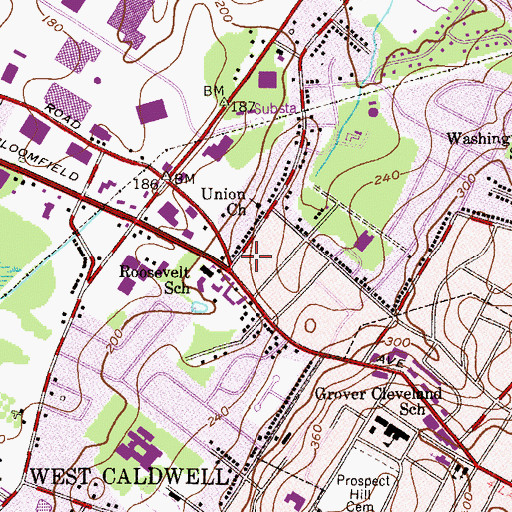 Topographic Map of West Caldwell Volunteer Fire Department, NJ