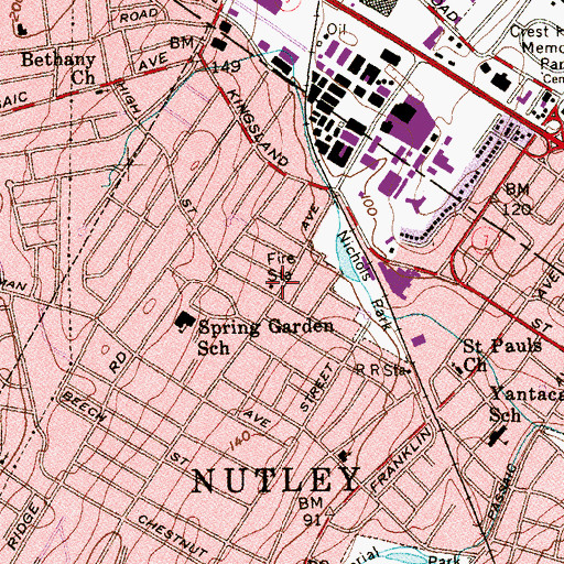 Topographic Map of Nutley Volunteer Fire Department Station 2, NJ