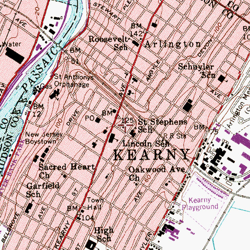 Topographic Map of Kearny Fire Department Station 3 Headquarters, NJ
