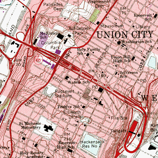 Topographic Map of North Hudson Regional Fire and Rescue, NJ