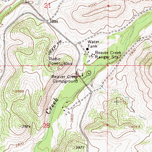 Topographic Map of Beaver Creek Campground, AZ