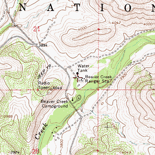 Topographic Map of Beaver Creek Ranger Station, AZ