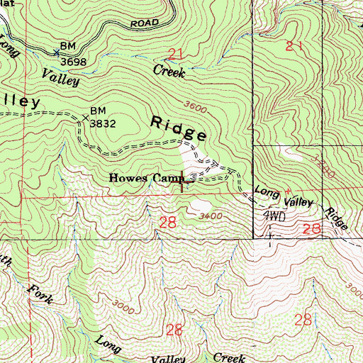 Topographic Map of Howes Camp, CA