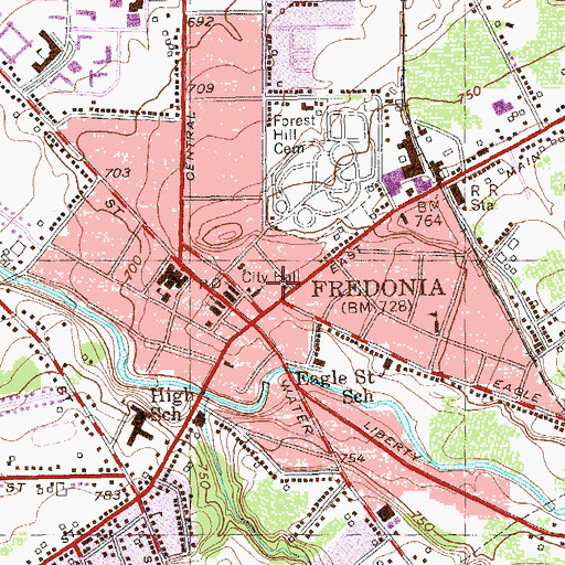 Topographic Map of Fredonia Assembly of God, NY