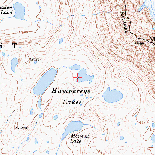 Topographic Map of Humphreys Lakes, CA