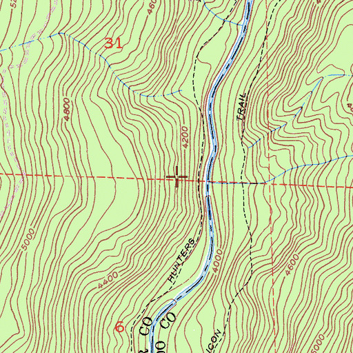 Topographic Map of Hunters Trail, CA