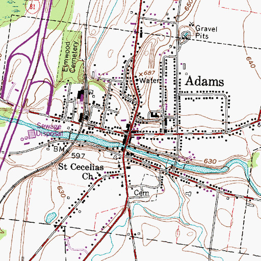 Topographic Map of Adams Free Library, NY