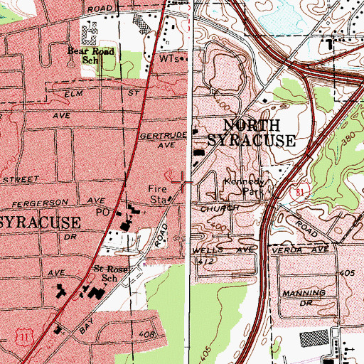 Topographic Map of Northern Onondaga Public Library at North Syracuse, NY