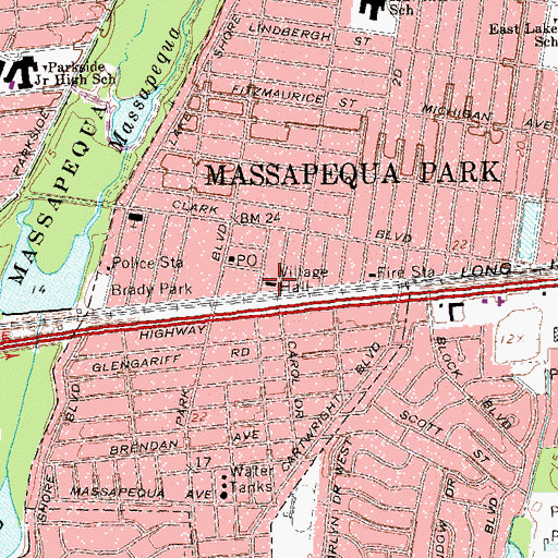 Topographic Map of Massapequa Park Village Hall, NY