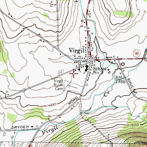 Topographic Map of Virgil Town Hall, NY
