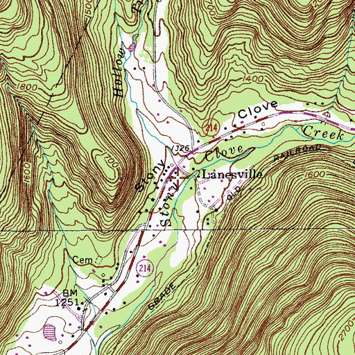 Topographic Map of Lanesville Post Office, NY