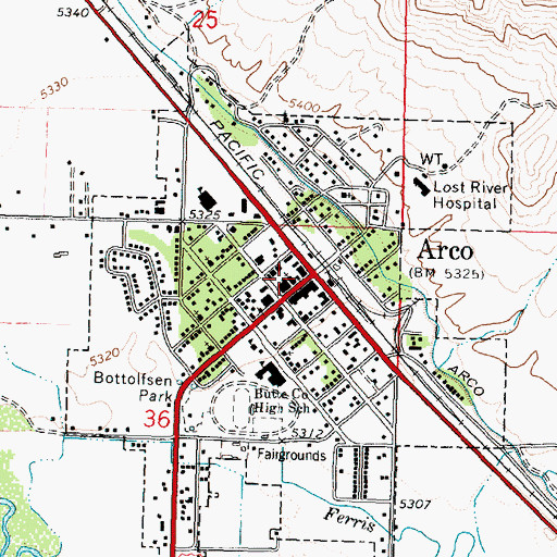Topographic Map of Arco Fire Department Business Office, ID