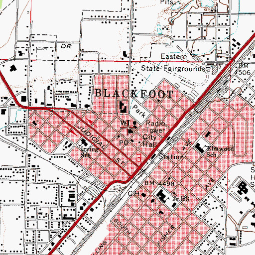 Topographic Map of Blackfoot Fire Department Station 1, ID