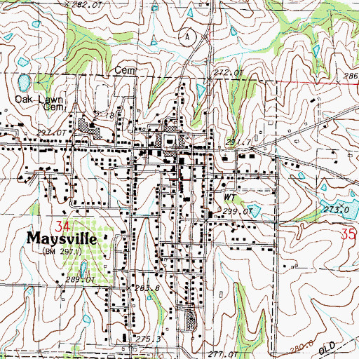 Topographic Map of Central Dekalb County Fire Protection District, MO