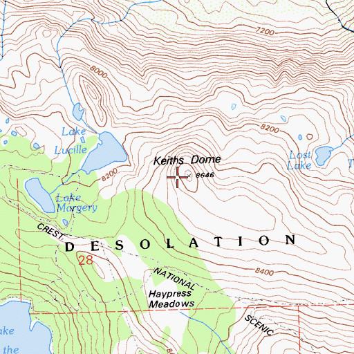 Topographic Map of Keiths Dome, CA