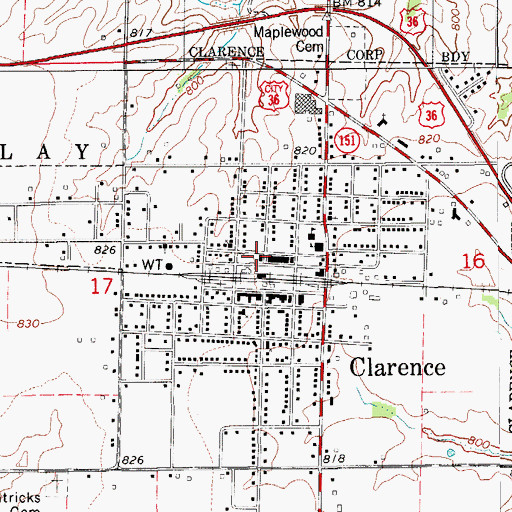 Topographic Map of Clarence City Fire Department, MO