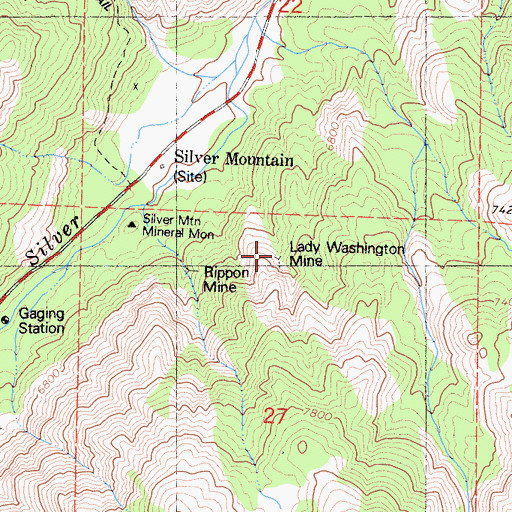 Topographic Map of Lady Washington Mine, CA