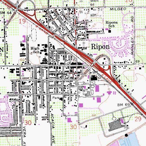 Topographic Map of Ripon Consolidated Fire District Station 1 Headquarters, CA